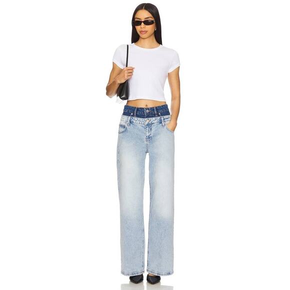 SIMKHAI  Kove Double Waistband Jean in Two Tone Del Mar 24 - Picture 1 of 5